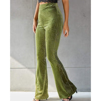 Elena | Elegant High-Waisted Ribbed Flared Pants