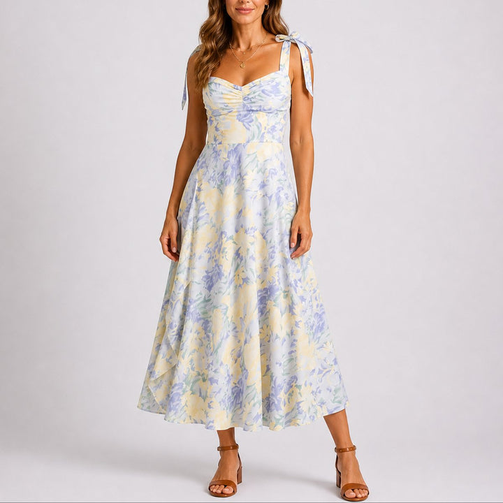 Karin | Robe midi romantique et délicate à motifs floraux pour mariage d’automne