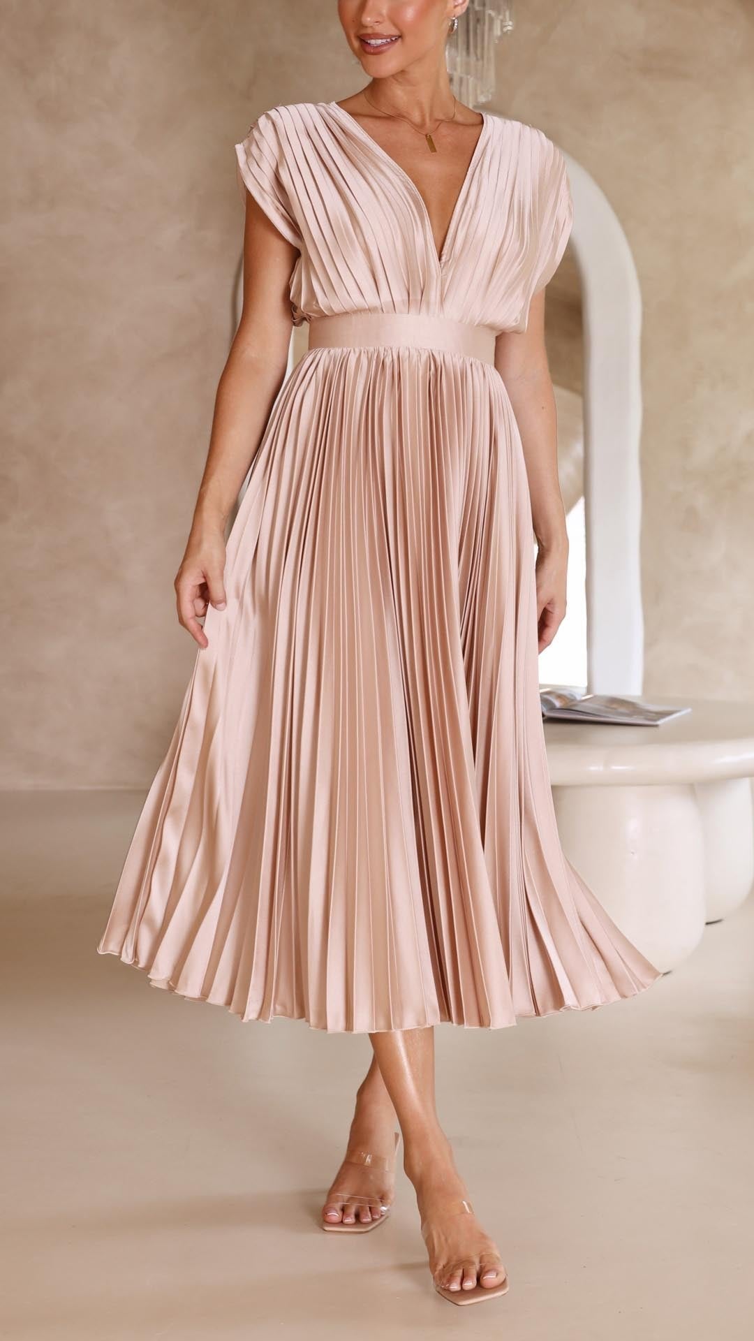 Maria | Pleated Maxi Dress for Wedding Guests