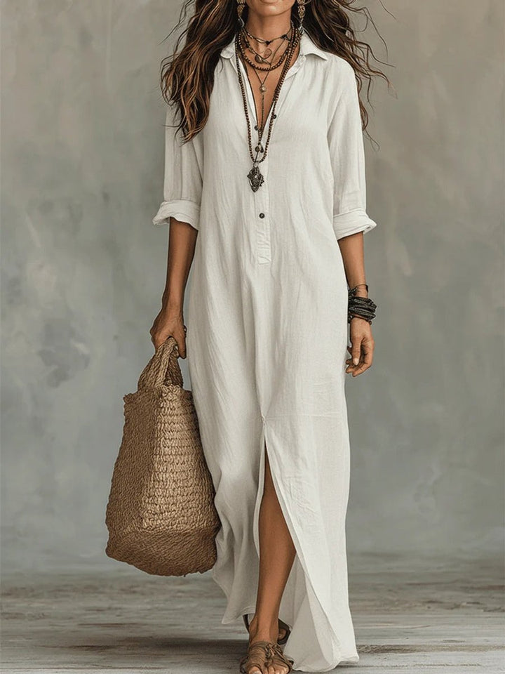 Christina | Robe longue-chemise décontractée et polyvalente à manches longues