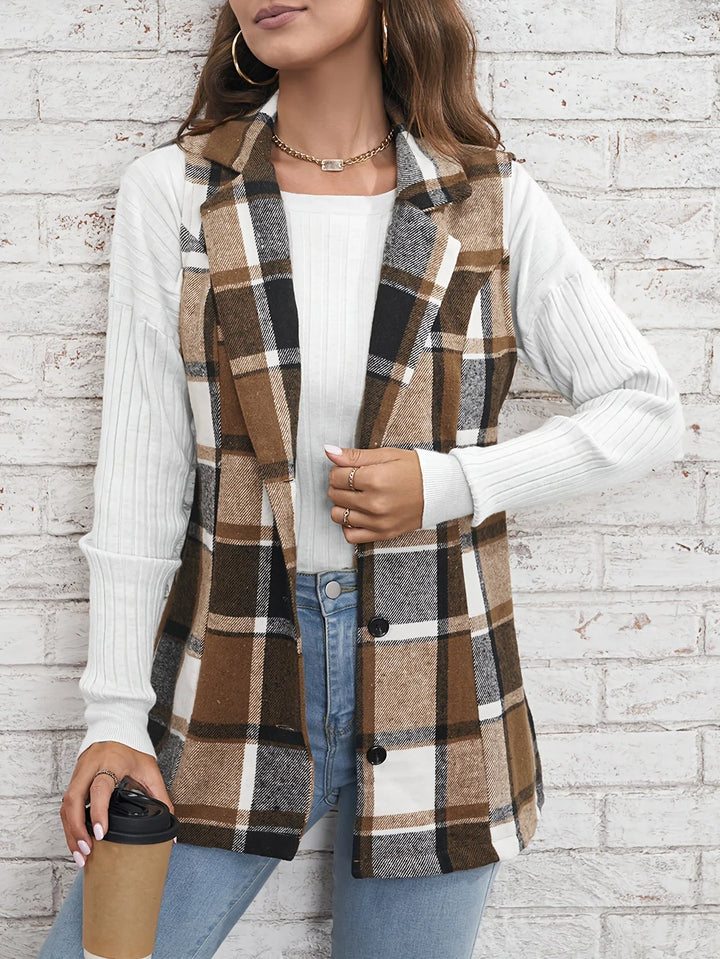 Christin | Gilet long élégant et intemporel à carreaux