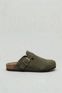 Dominic | Herren-Clogs aus Veloursleder mit anatomisch geformtem Korkfußbett und Schnallenriemen
