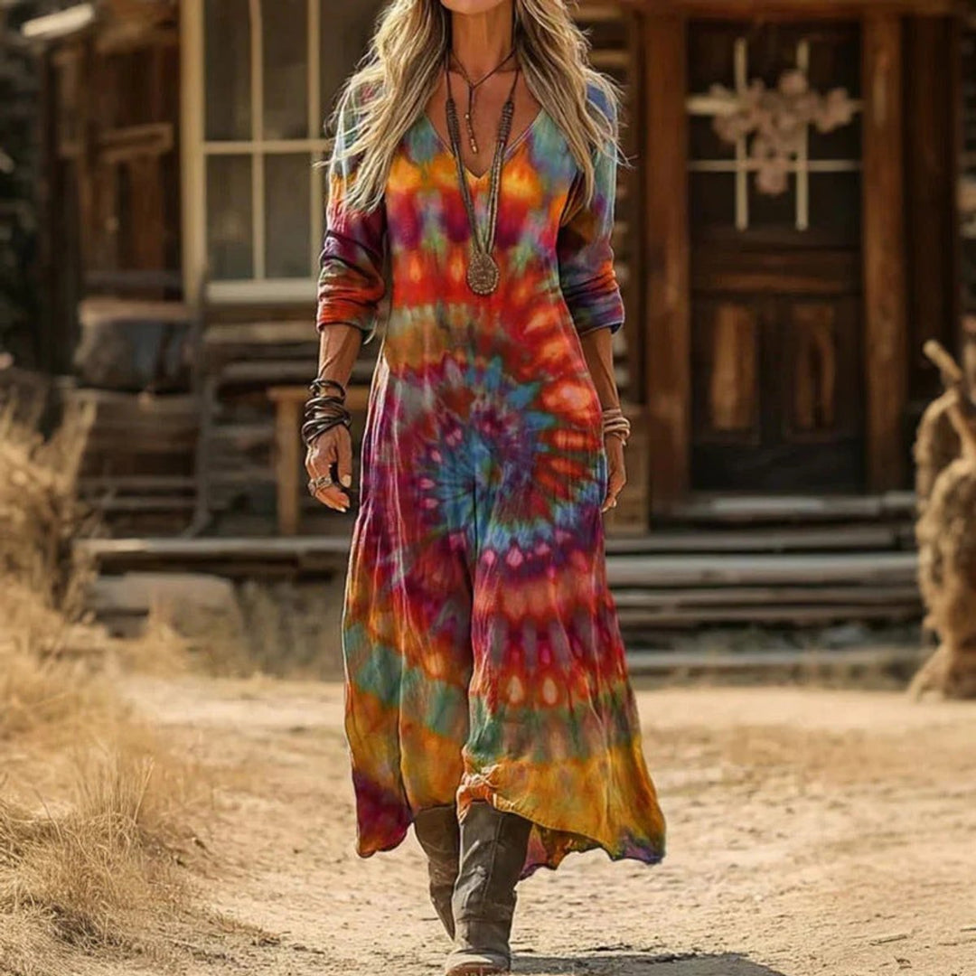 Kerstin | Robe longue bohème vintage à manches longues