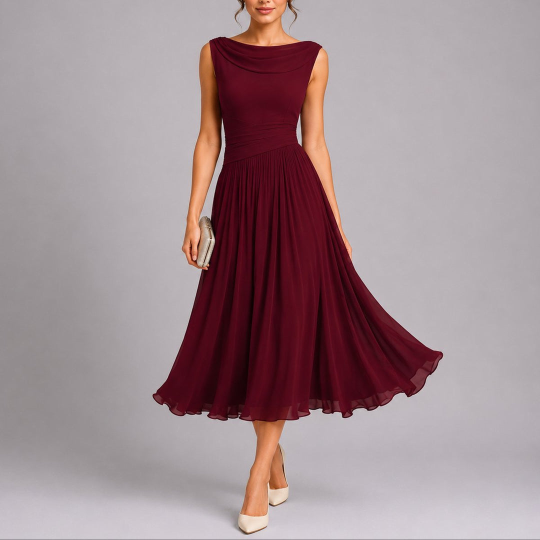 Camille | Robe midi plissée élégante et sophistiquée pour mariage d’automne