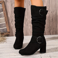 Luna | Bottes décontractées plissées à double boucle, hauteur genou