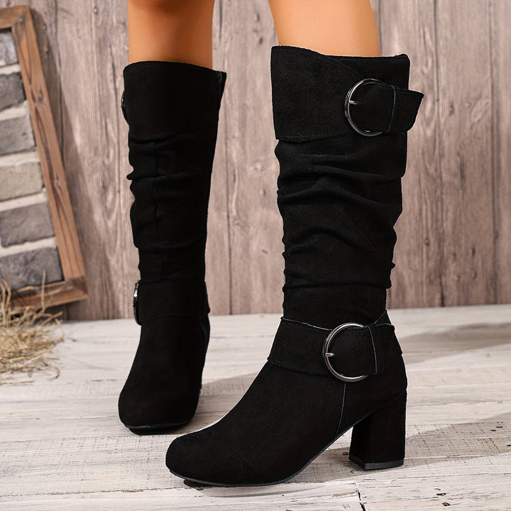 Luna | Bottes décontractées plissées à double boucle, hauteur genou