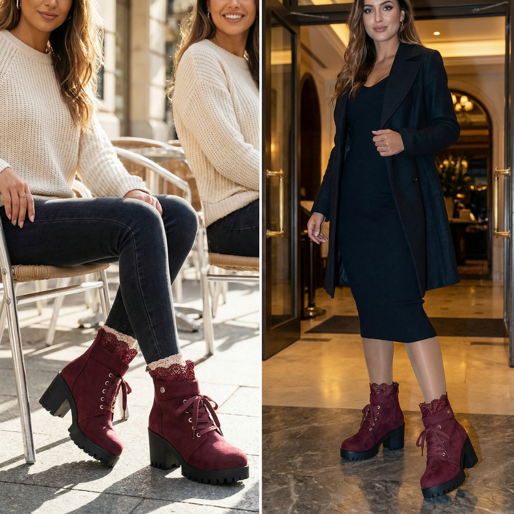Lacelle | Suede Ankle Boots – Romantic Lace Trim for Women