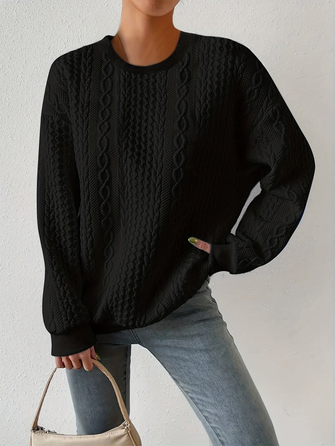 Jovial | Textured Cable-Knit Sweatshirt – Cozy Comfort for Women