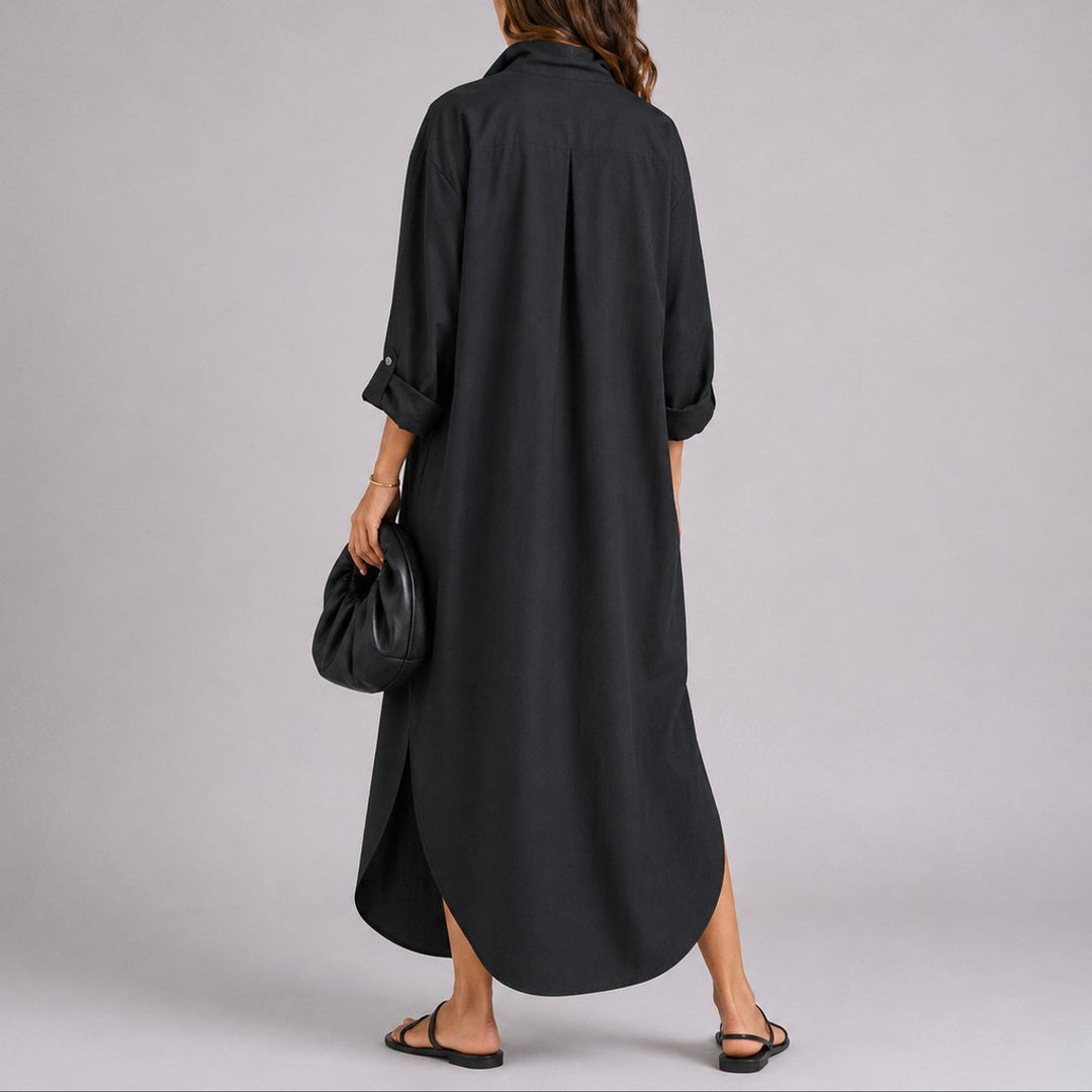 Vanessa | Robe longue décontractée et élégante en lin oversize pour mariage d’automne