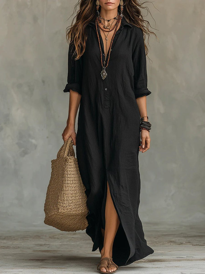 Christina | Robe longue-chemise décontractée et polyvalente à manches longues