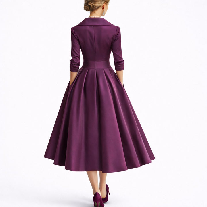 Christina | Elegante e strutturato abito midi autunnale da cerimonia a trapezio