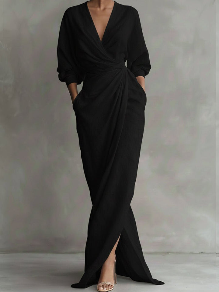 Rosalie | Robe longue portefeuille élégante et confortable à manches longues