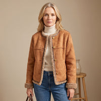 Lily | Elegant And Cozy Cropped Faux Suede Shearling Jacket