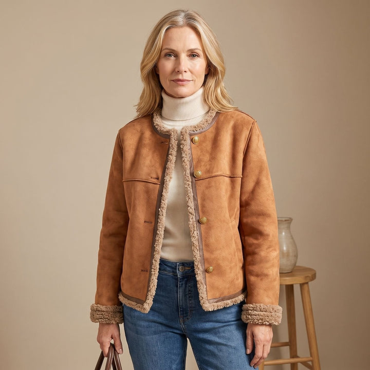 Gina | Short Leather Jacket – Stylish Faux Shearling for Women