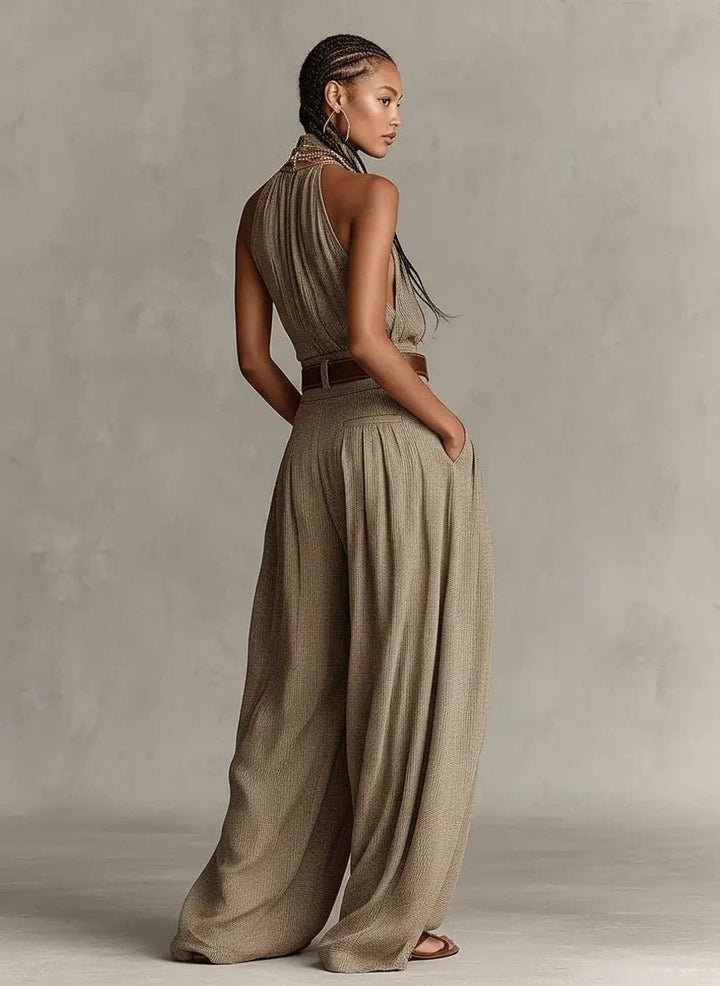Gina | Halter Neck Wide Leg Jumpsuit with Belt for Women