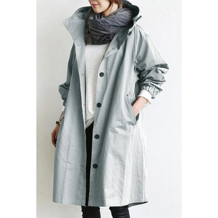 Audrey | Trench lungo moderno con cappuccio