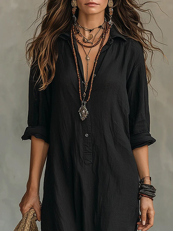 Christina | Robe longue-chemise décontractée et polyvalente à manches longues