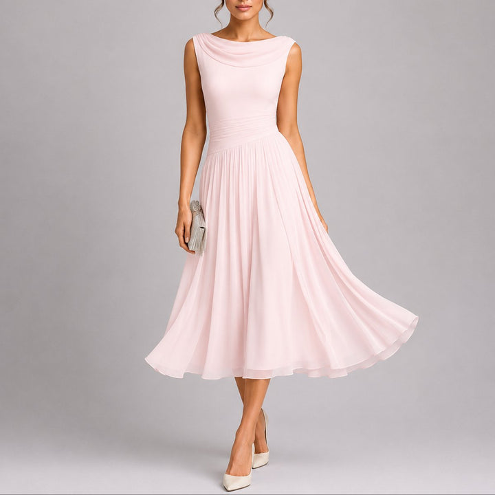 Camille | Robe midi plissée élégante et sophistiquée pour mariage d’automne