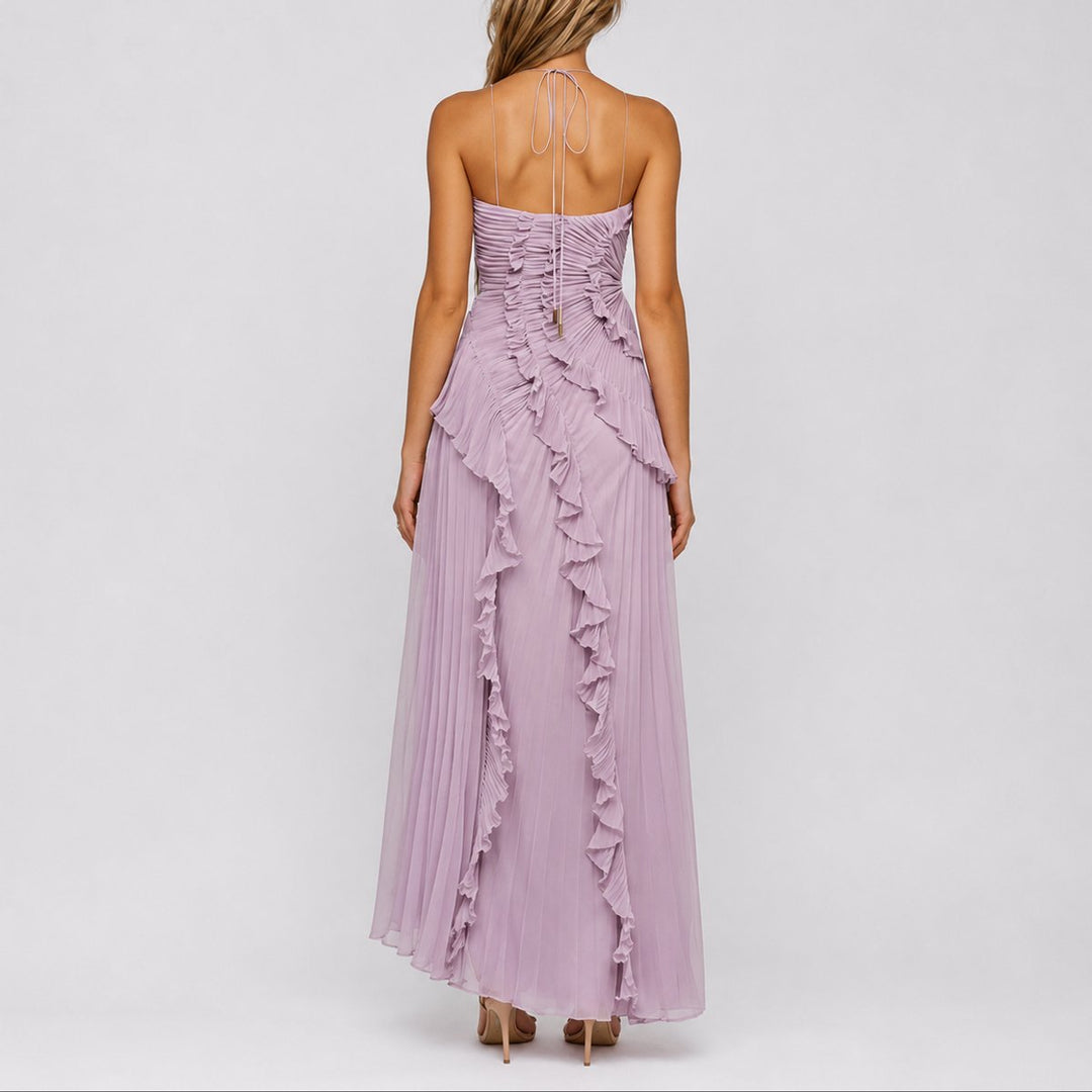 Arabella | Robe longue romantique et fluide à col licou pour mariage d’automne