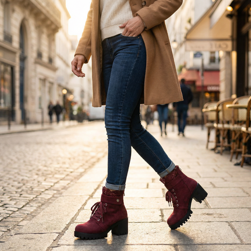 Lacelle | Suede Ankle Boots – Romantic Lace Trim for Women