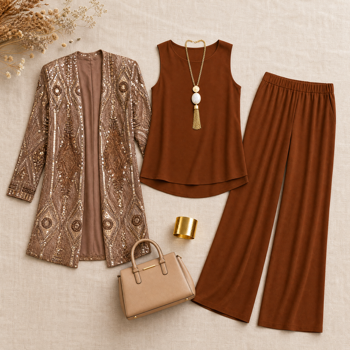 Trielle | Wide-Leg Pantsuit Set – Elegant 3-Piece Outfit for Women