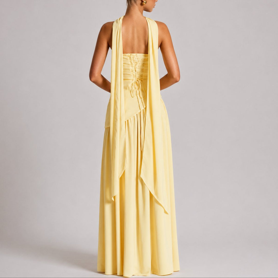 Sophia | Elegante abito lungo da cerimonia autunnale senza spalline