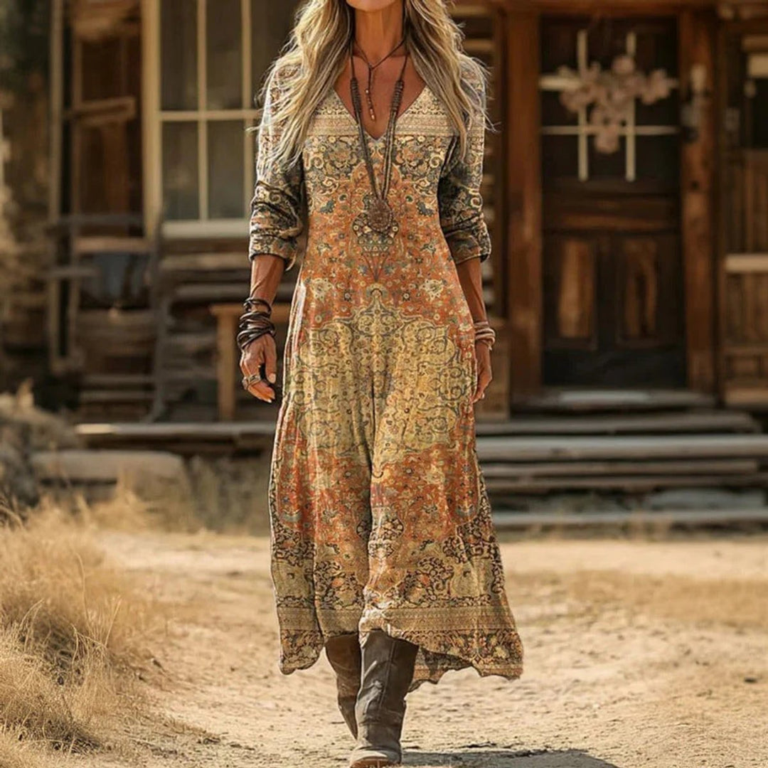 Kerstin | Robe longue bohème vintage à manches longues