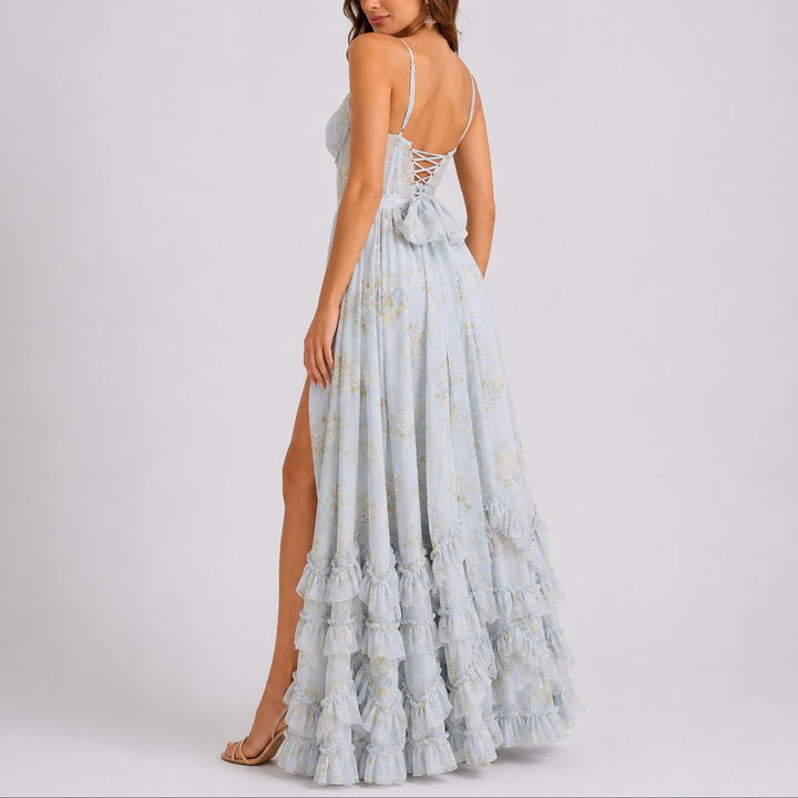 Alice | Robe longue romantique et décontractée à corset floral pour mariage d’automne