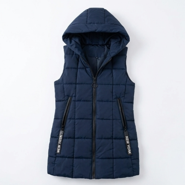 Covara | Long Quilted Puffer Vest with Hood for Women