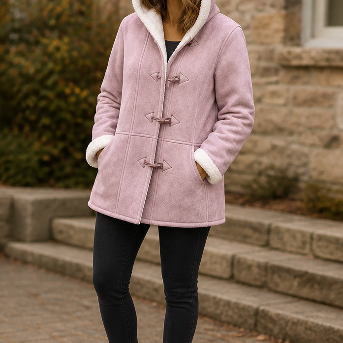 Plushbelle | Faux Shearling Hooded Winter Coat – Warm and Stylish