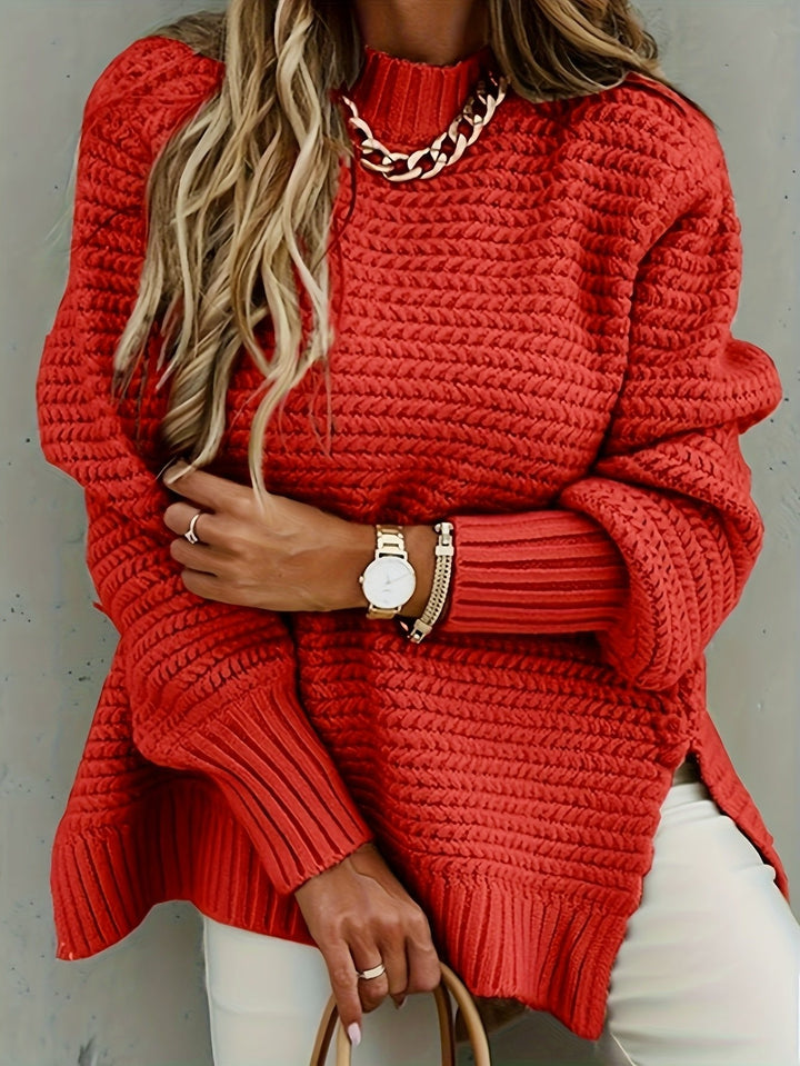 Evangeline | Textured High-Low Sweater in Cozy Red