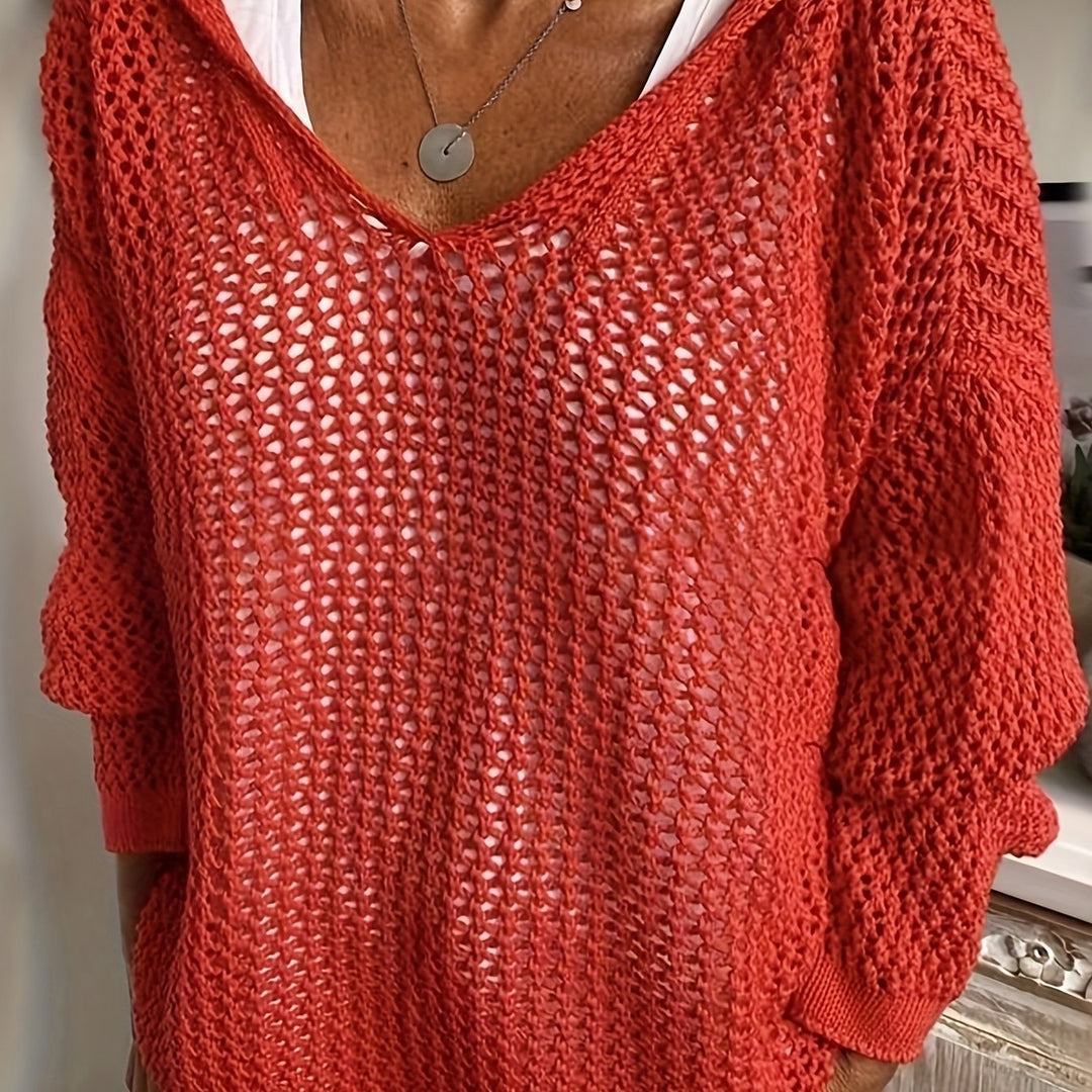 Delaney | Open-Knit Hooded Sweater – Relaxed Style for Women