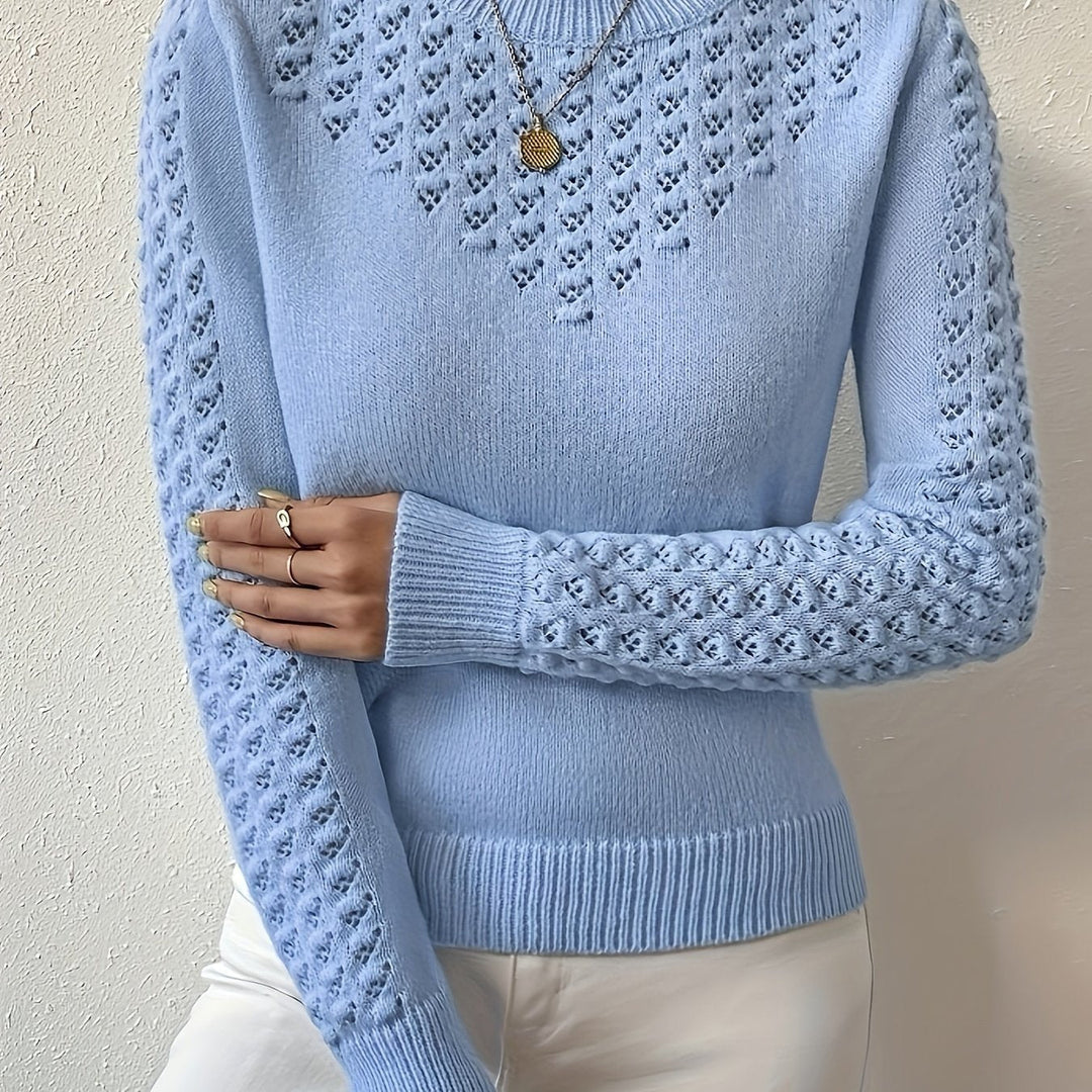 Aveline | Pointelle-Knit Sweater – Elegant Round Neck Style for Women