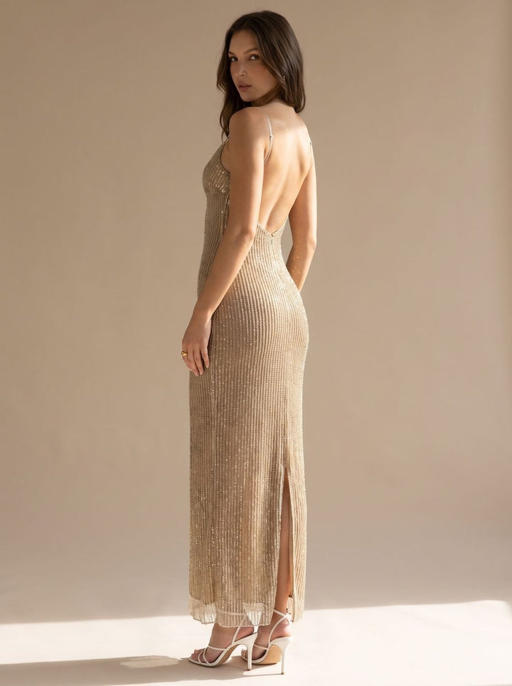 Grace | Bodycon Maxi Dress – Glamorous Gold Glitter Style for Women