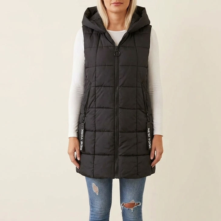Covara | Long Quilted Puffer Vest with Hood for Women