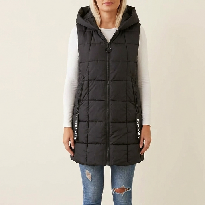 Covara | Long Quilted Puffer Vest with Hood for Women