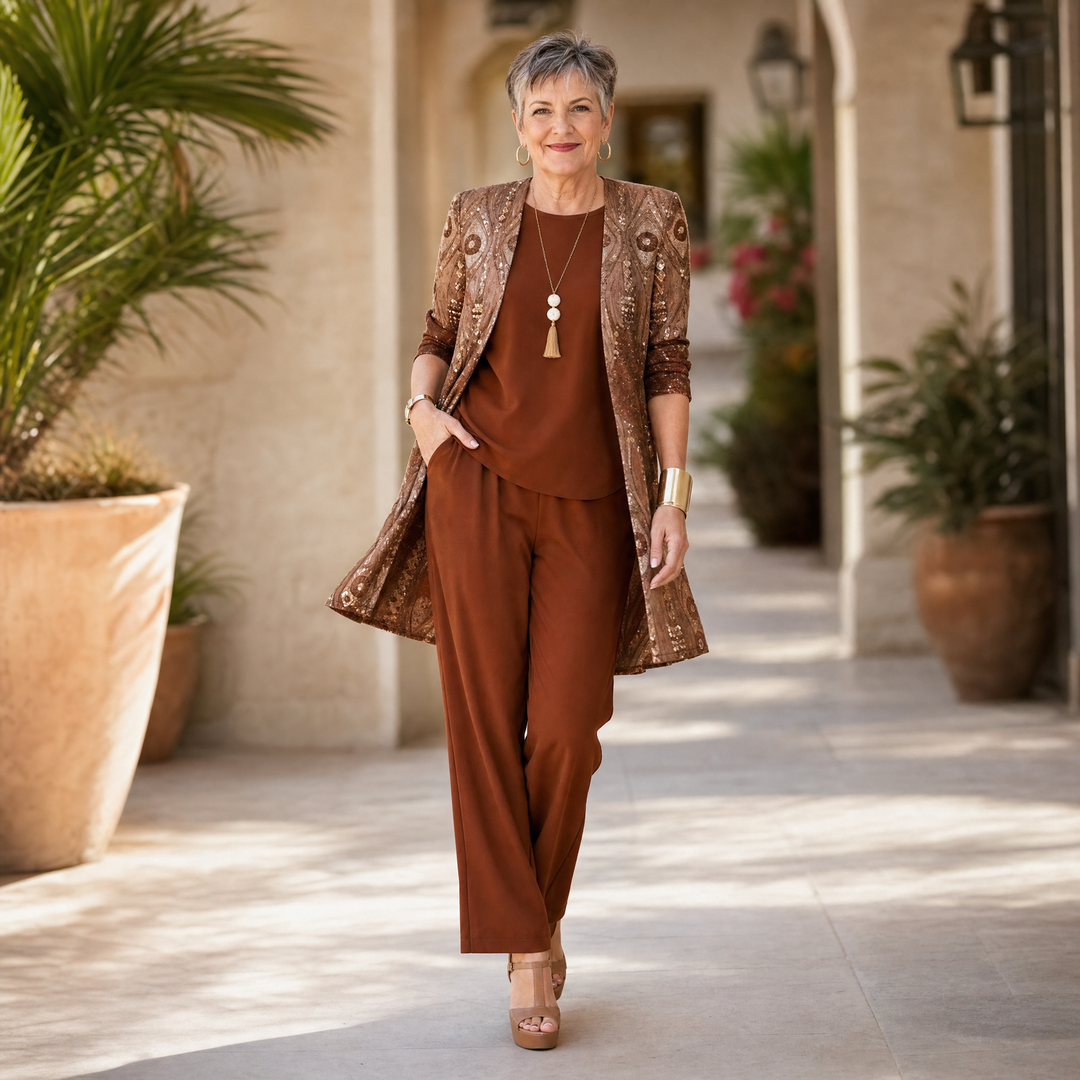 Trielle | Wide-Leg Pantsuit Set – Elegant 3-Piece Outfit for Women