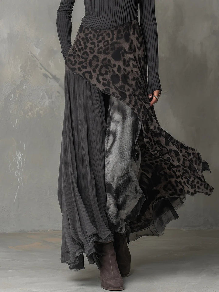 Franziska | Abito lungo moderno leopardato con maniche lunghe