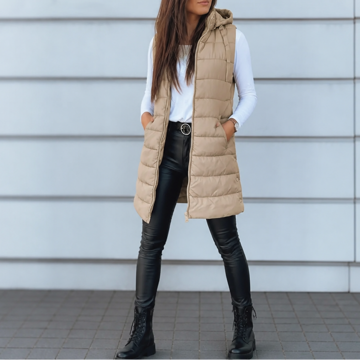 Wearbella | Longline Puffer Vest – Sleek Sleeveless Style for Women