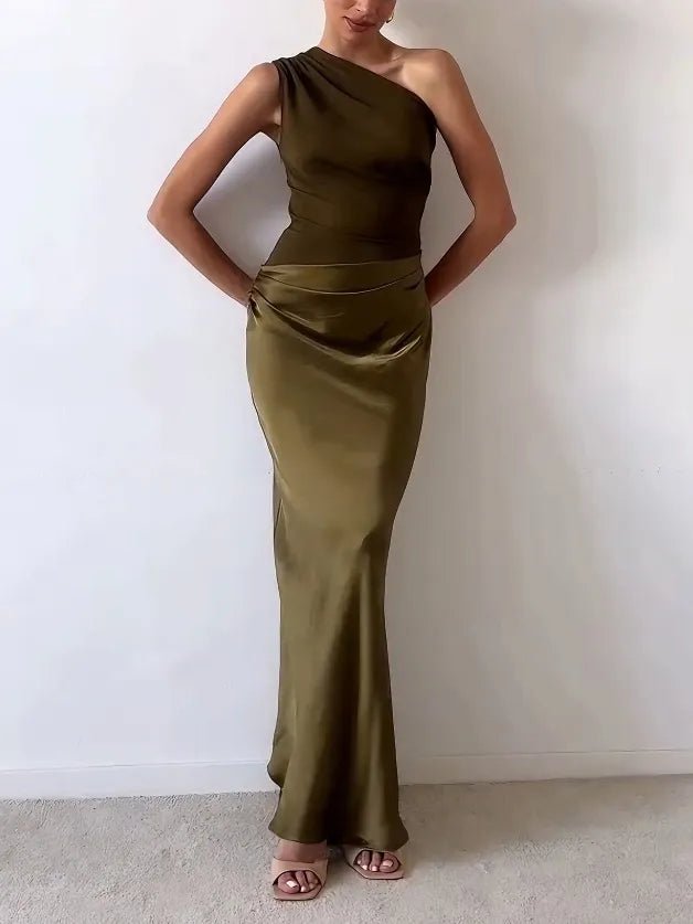 Anita | Maxi Dress – Pleated One-Shoulder Elegant Style for Women