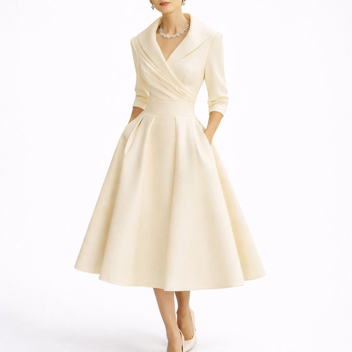 Christina | Elegante e strutturato abito midi autunnale da cerimonia a trapezio