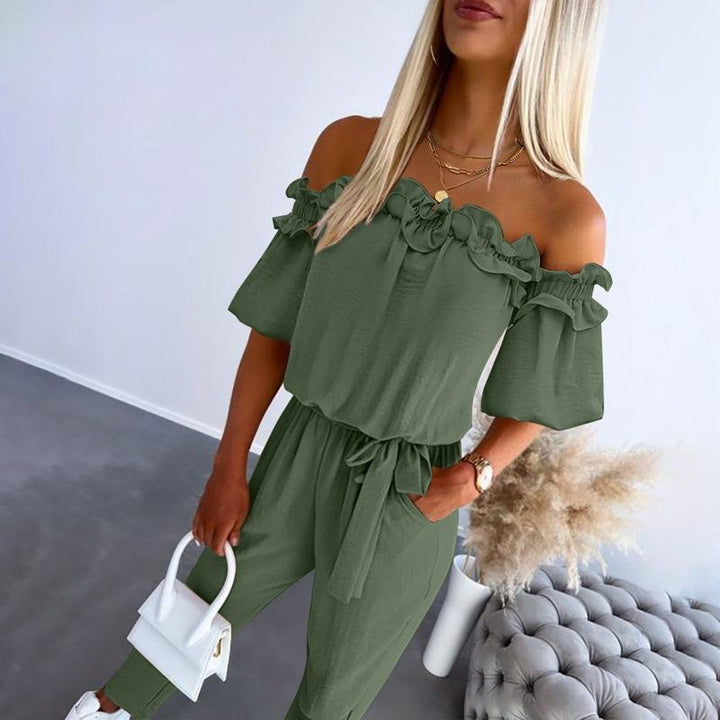 Amelia | Off-Shoulder Ruffle Jumpsuit – Elegant Style for Women