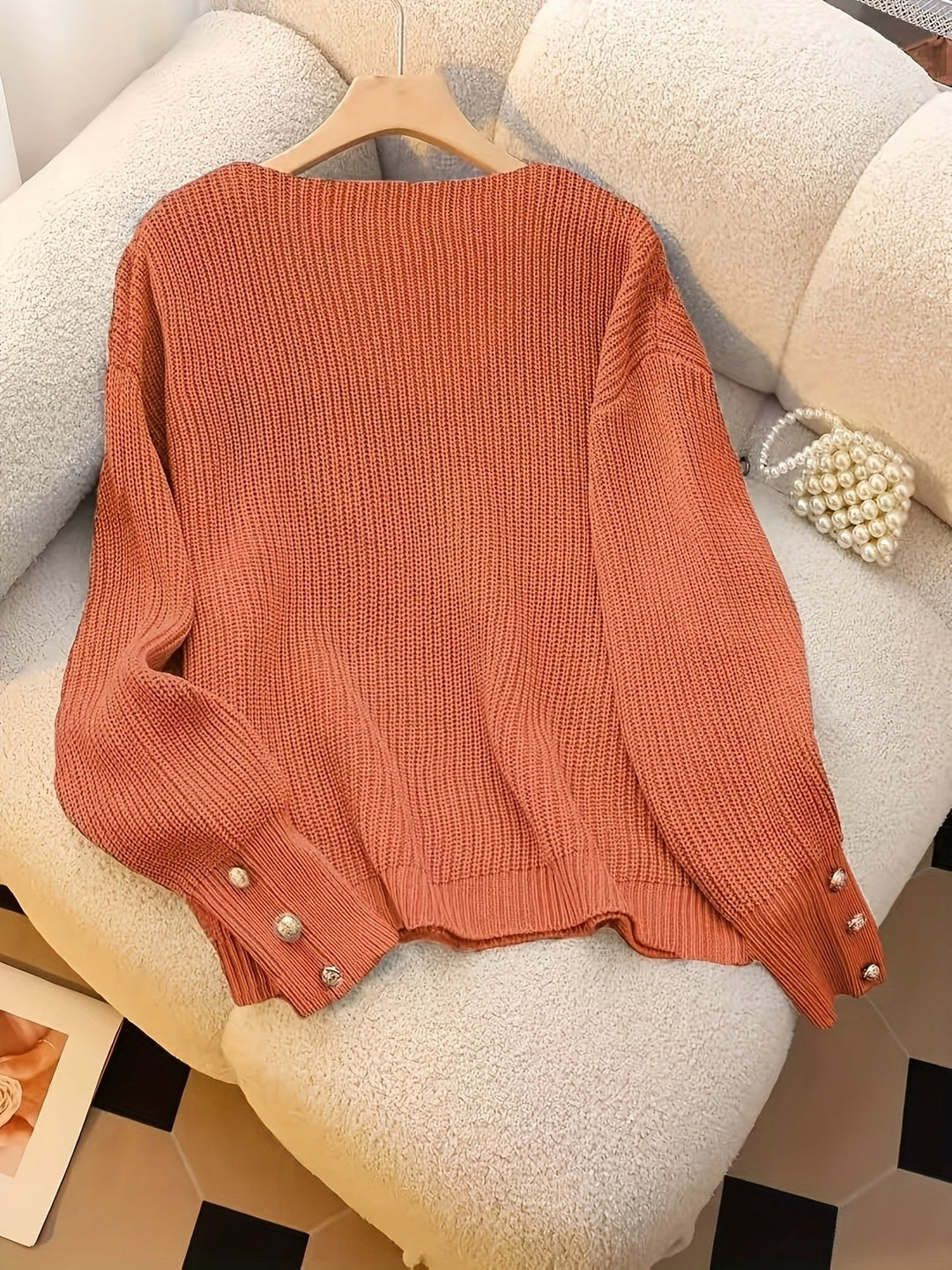 Velora | Ribbed V-Neck Sweater for Women with Elegant Detail