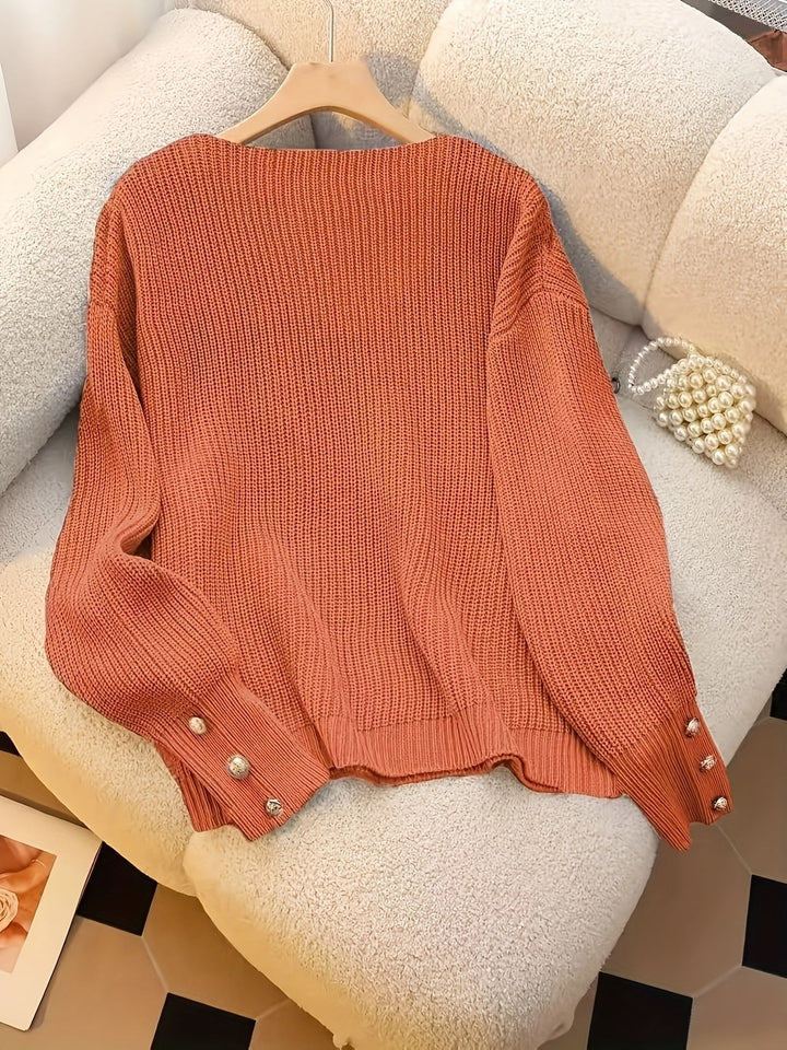 Velora | Ribbed V-Neck Sweater for Women with Elegant Detail