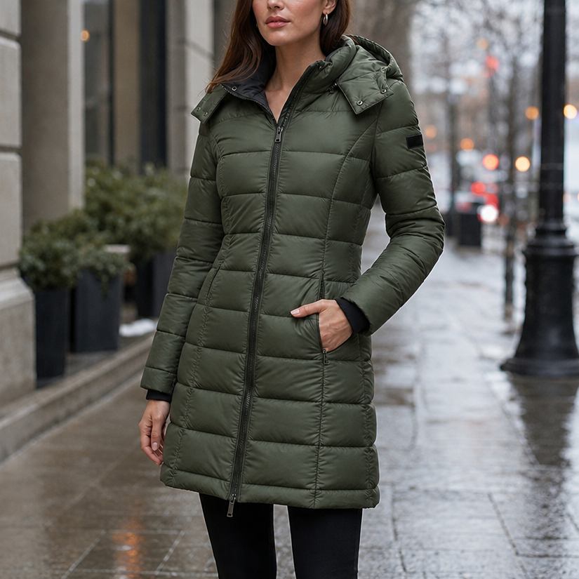 Wearbella | Mid-Length Puffer Jacket for Women with Hood