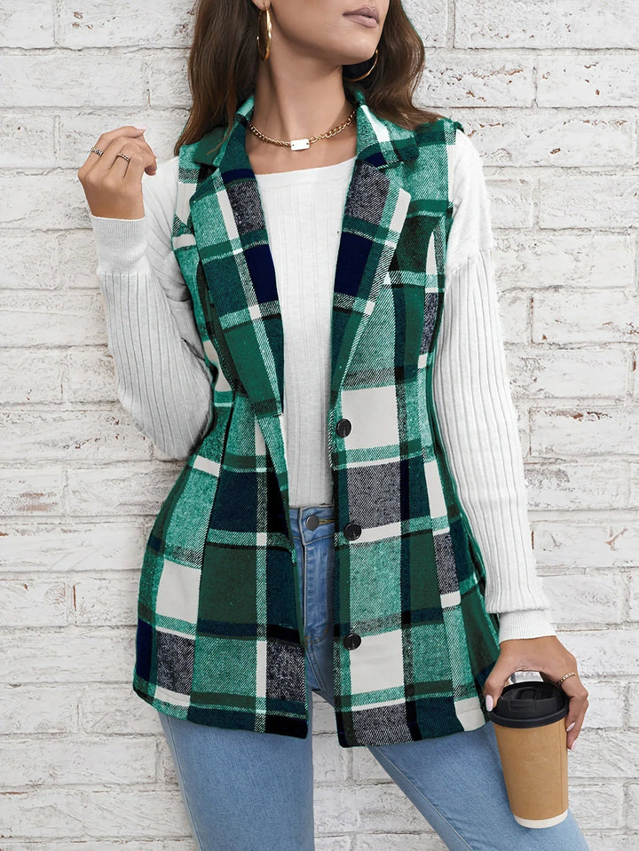 Christin | Gilet long élégant et intemporel à carreaux