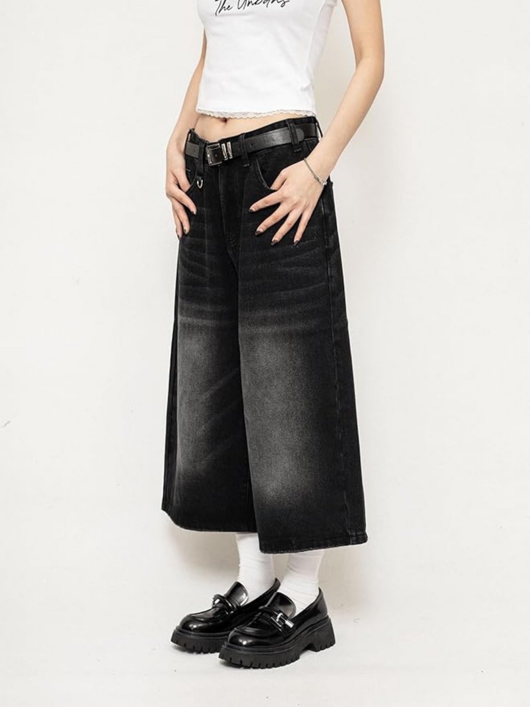 Victoria | Culotte eleganti in denim vintage effetto usato