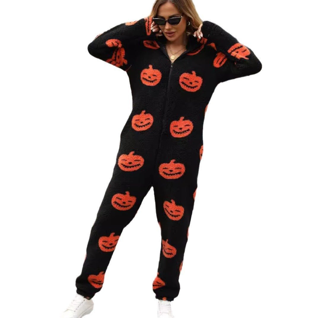Felina | Halloween Jumpsuit – Cozy Hooded Fleece Design for Women