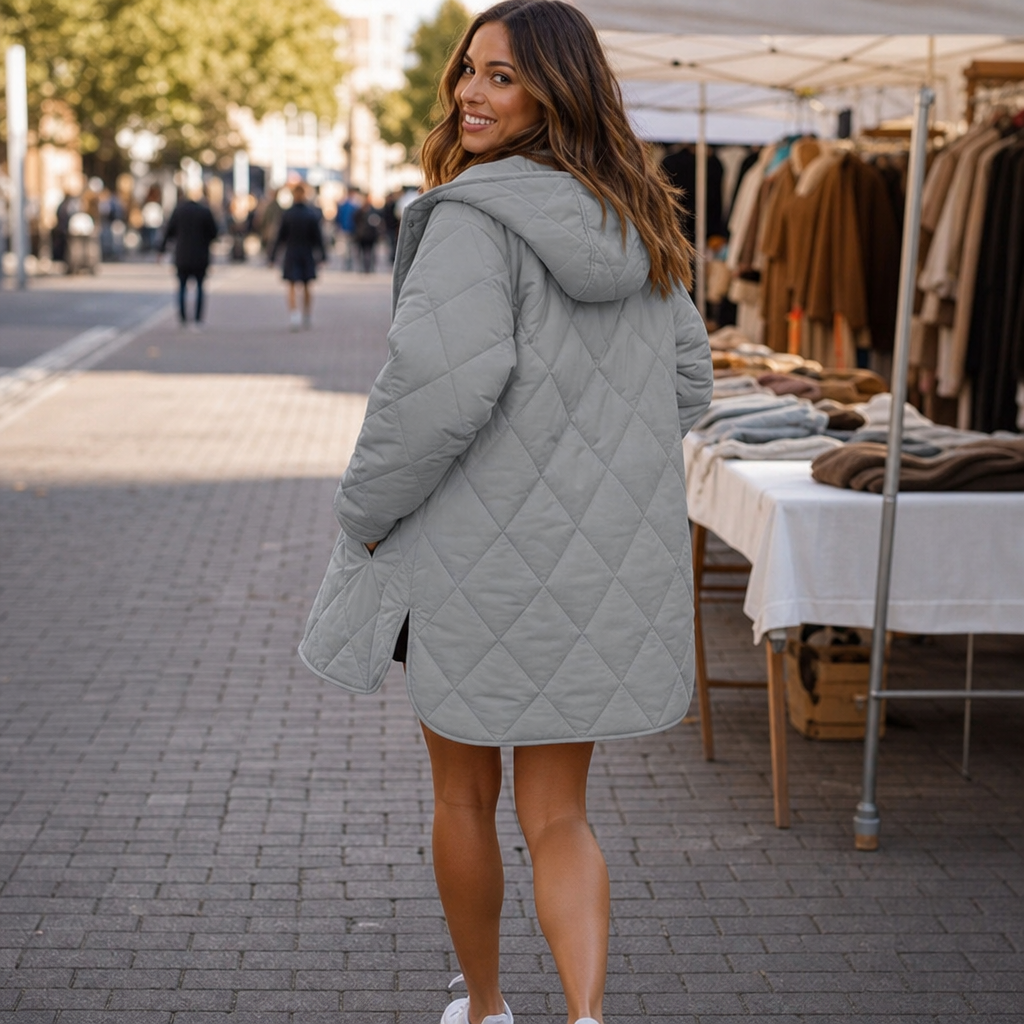 Wearbella | Diamond Quilted Hooded Puffer Jacket – Stylish Warmth for Women
