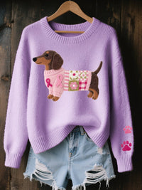 Mila | Playful And Cozy Dachshund Patchwork Knit Sweater